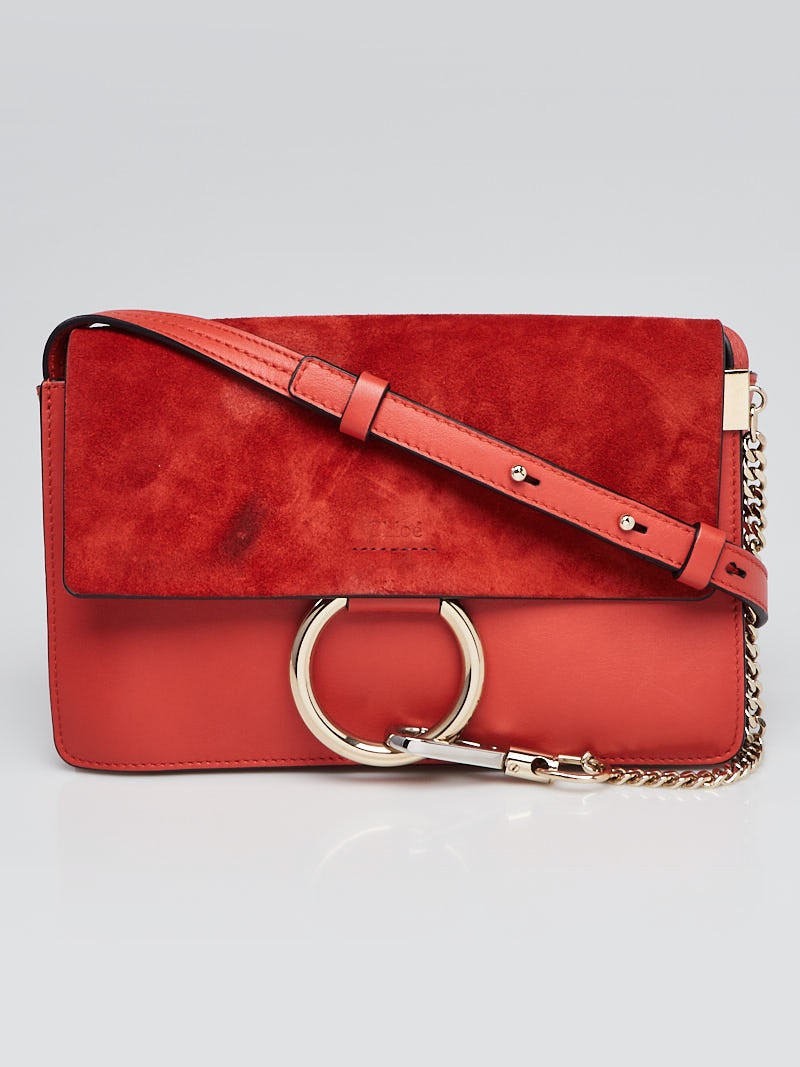 Chloe Red Leather and Suede Small Faye Bag