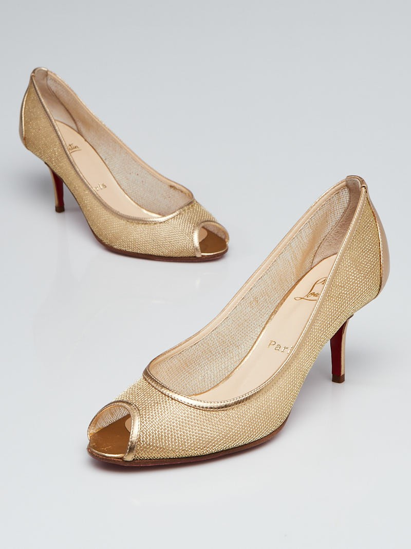 Christian Louboutin Gold Mesh and Leather Peep-Toe Pumps Size 8.5 39
