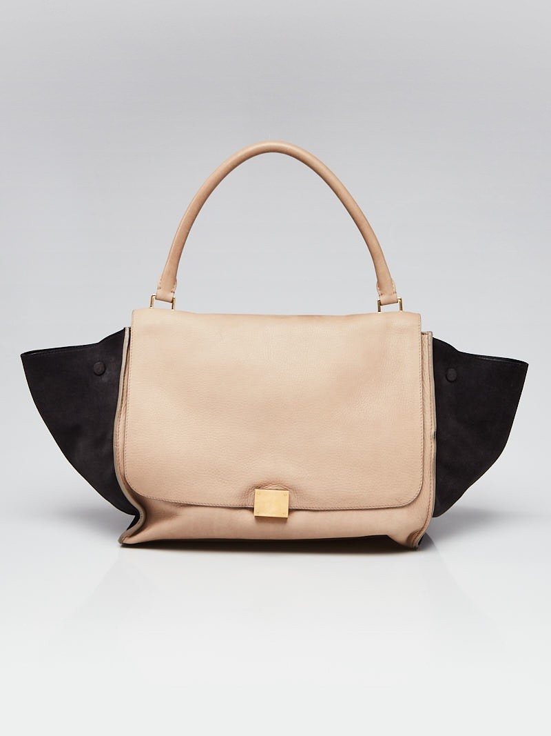 Celine Beige Grey Drummed Leather Large Trapeze Bag