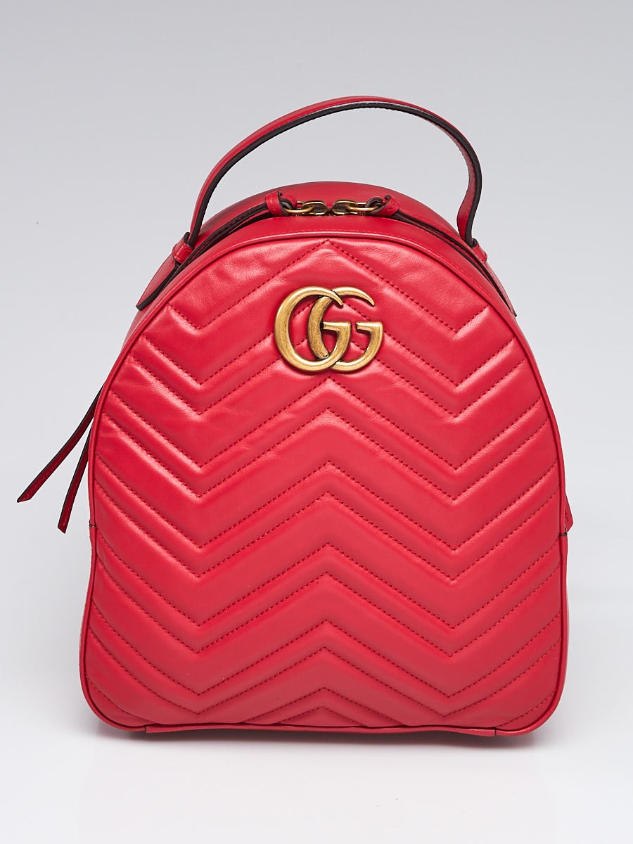 Gucci Red Chevron Leather Marmont Backpack Bag