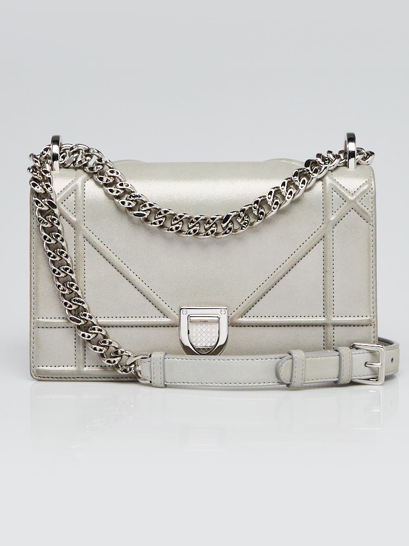 Christian Dior Metallic Silver Leather Diorama Small Flap Bag
