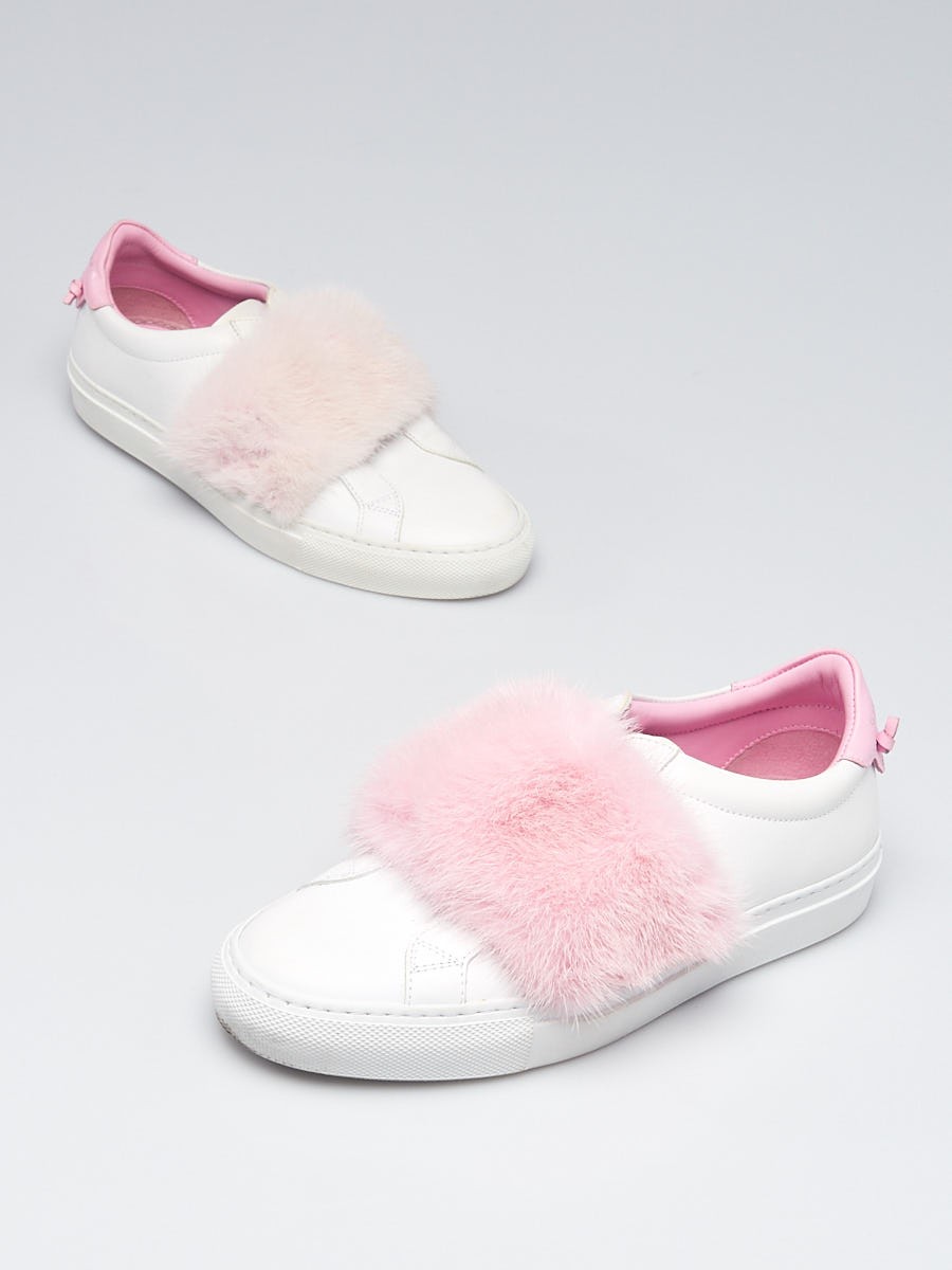 Givenchy White Pink Leather Mink Slip On Sneaker Size 5.5 36