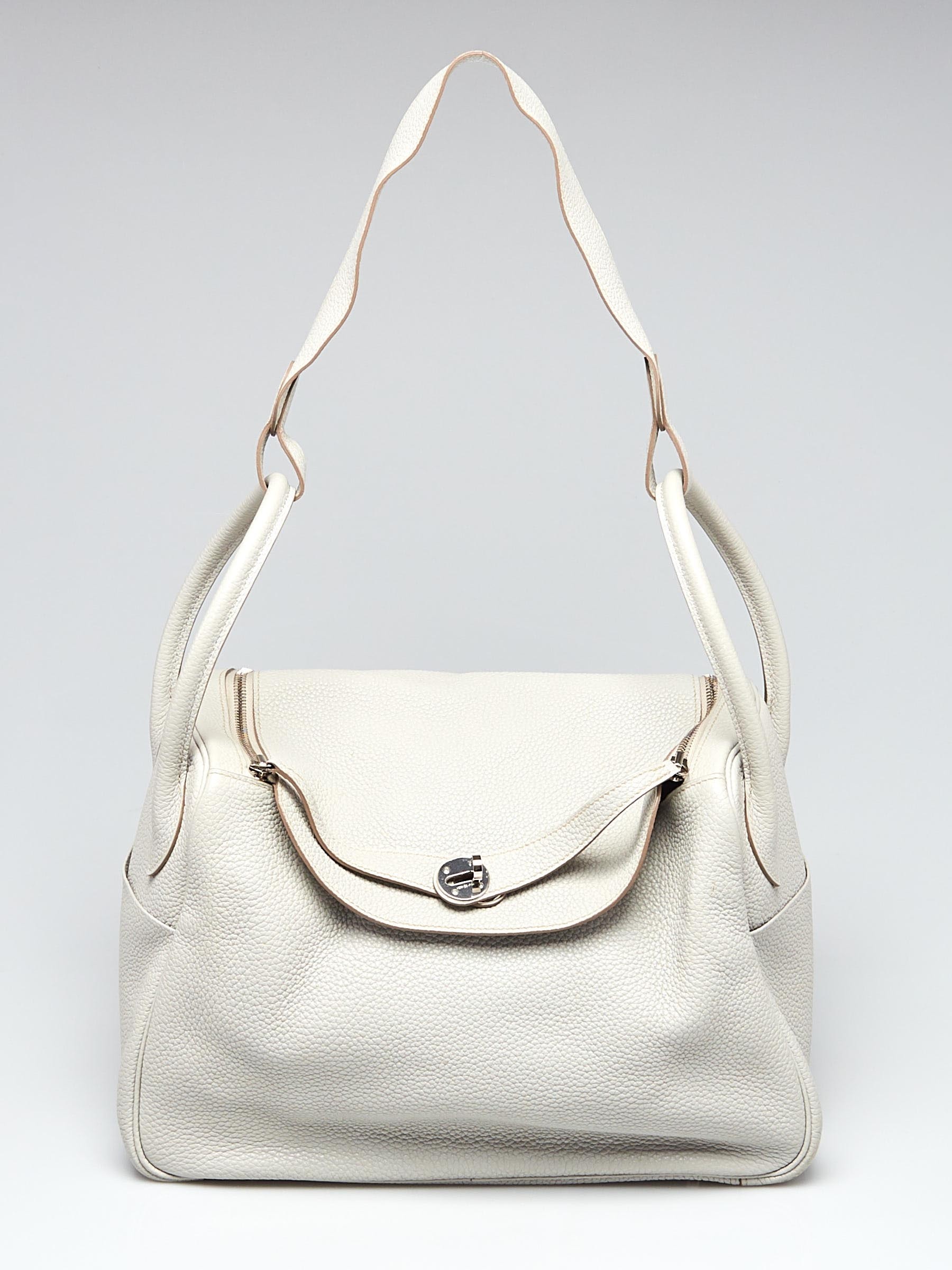 Hermes 34cm Gris Perle Togo Leather Palladium Plated Lindy Bag