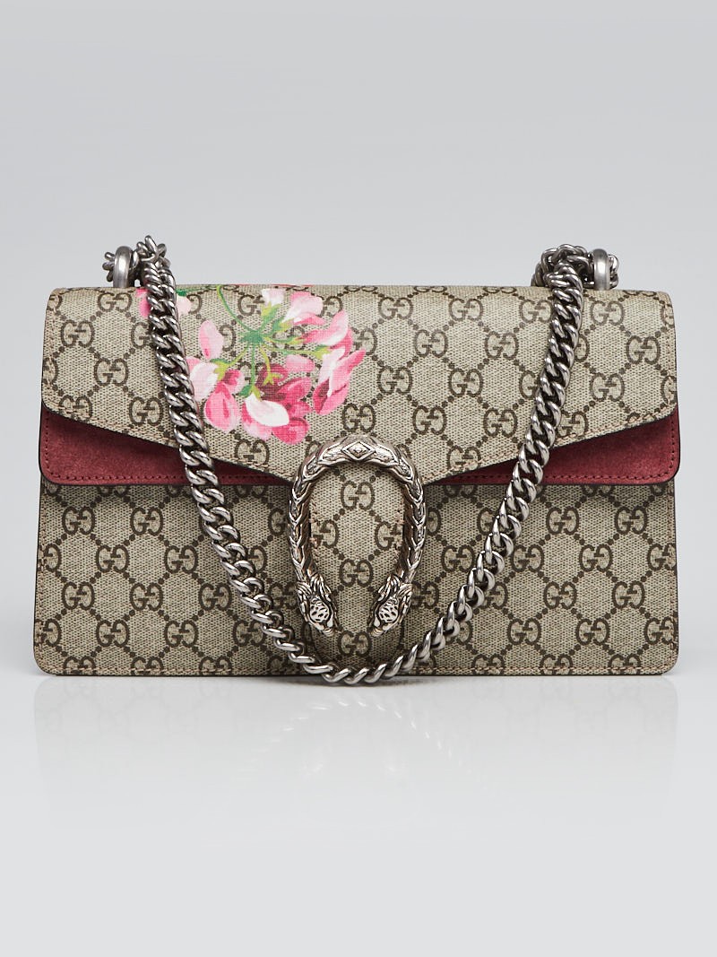 Gucci Beige Pink GG Supreme Blooms Coated Canvas Small Dionysus Shoulder Bag