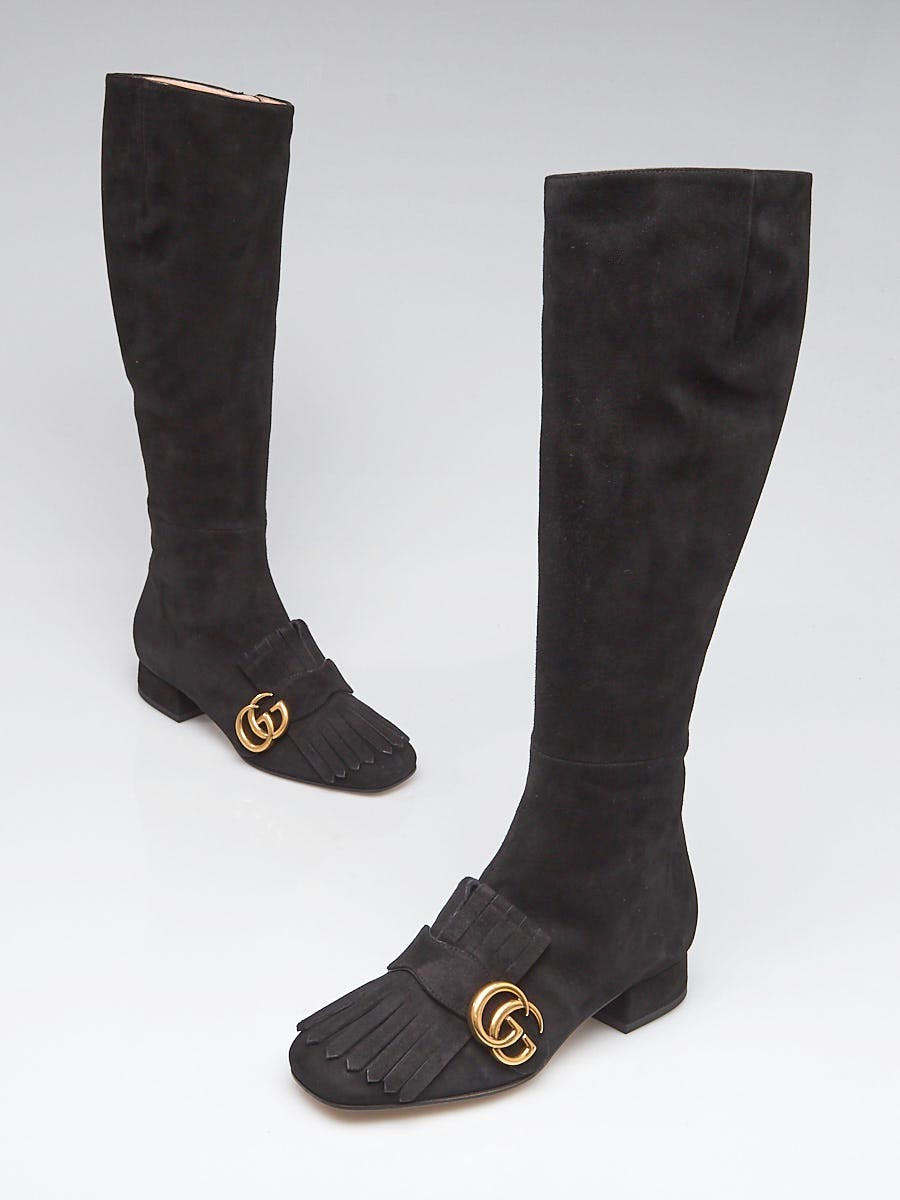 Gucci Black Suede Marmont Riding Boots Size 3.5 34
