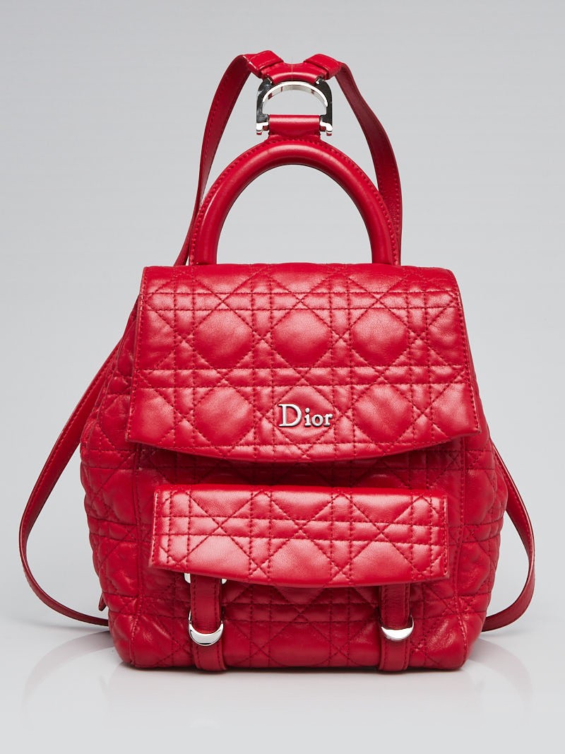 Christian Dior Red Cannage Quilted Leather Stardust Small Backpack Bag
