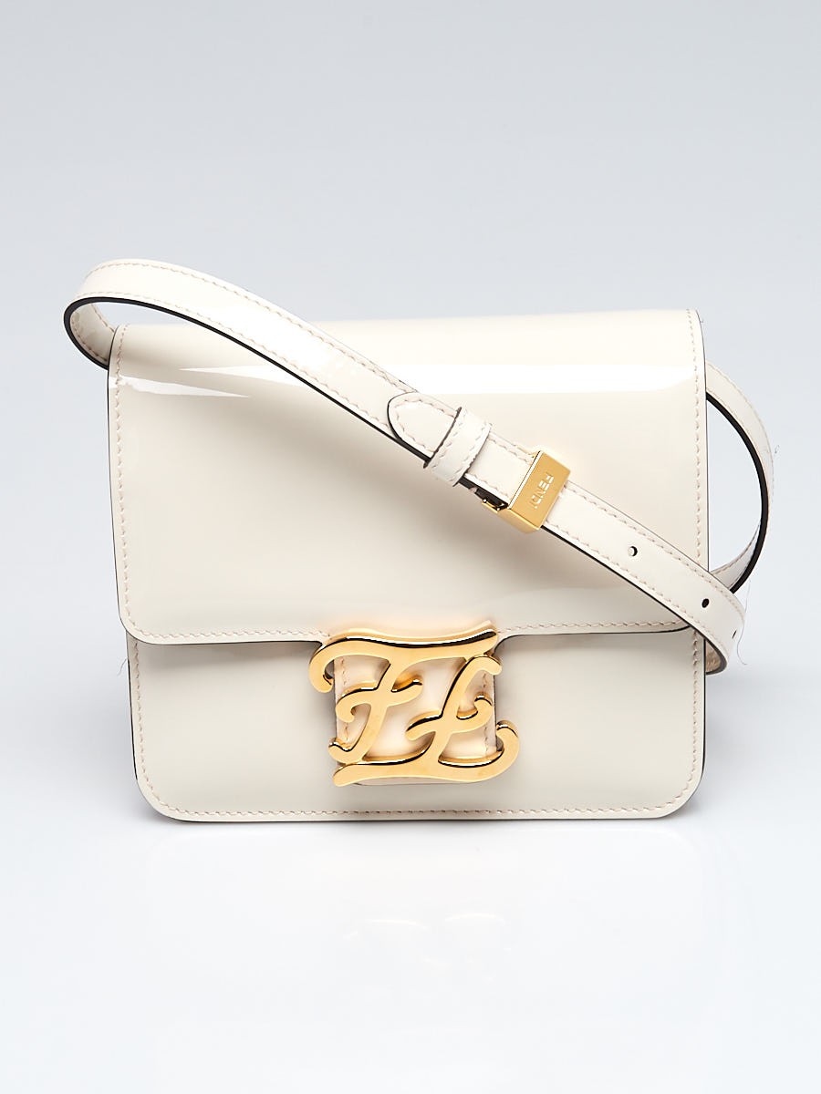 Fendi White Patent Leather Karligraphy Bag 8BT317