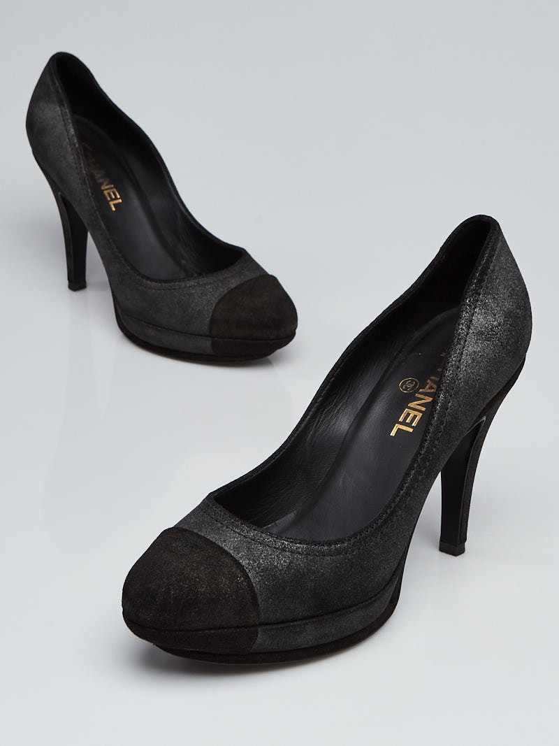 Chanel Dark Grey Metallic Suede Cap Toe Platform Pumps Size 10.5 41