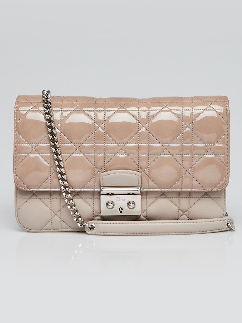 Christian Dior Beige Leather Patent Leather Cannage Quilted Miss Dior Promenade Clutch Bag