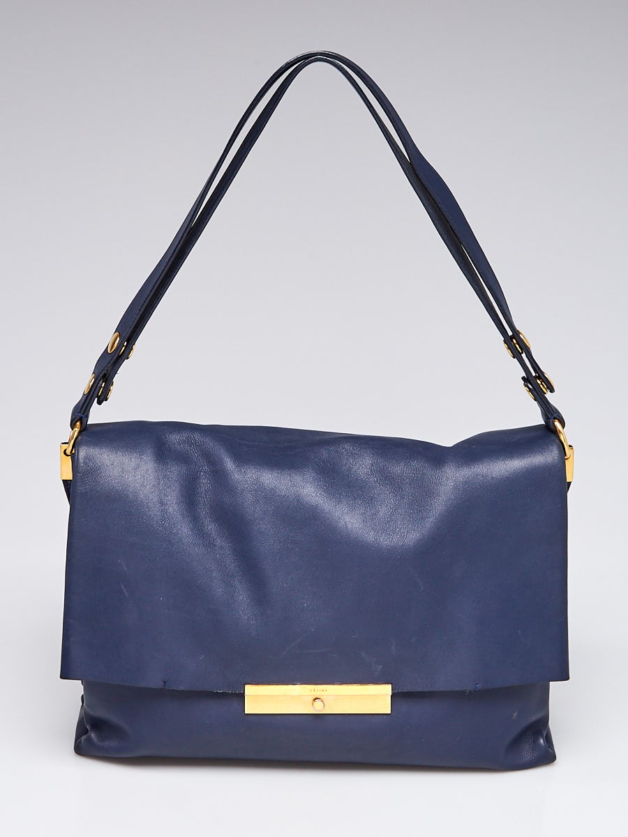 Celine Ink Blue Calfskin Leather Blade Flap Bag