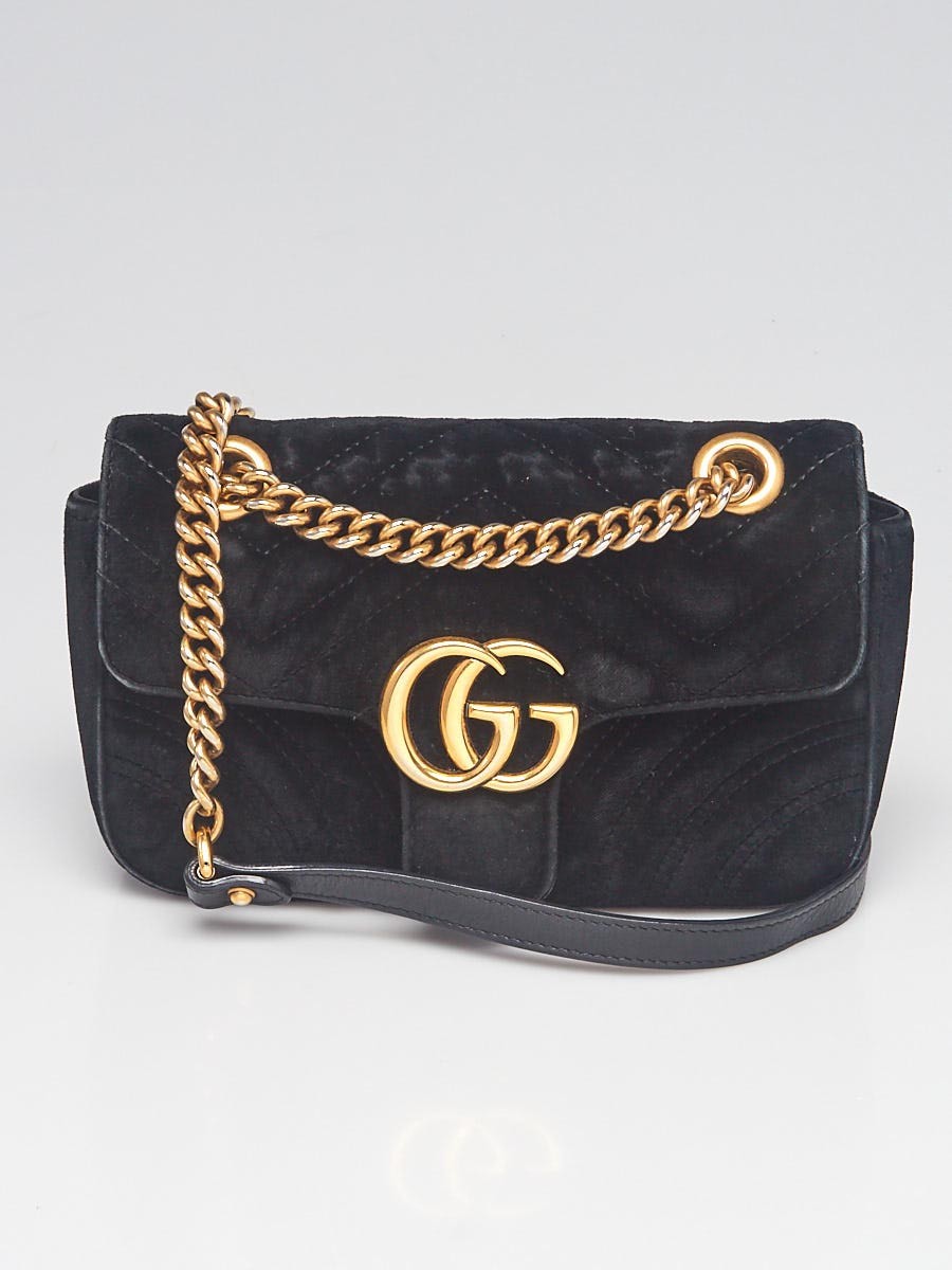 Gucci Black Quilted Velvet GG Marmont Mini Shoulder Bag