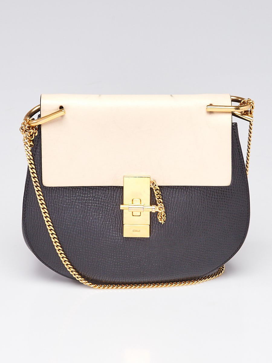 Chloe Black White Grained Leather Small Drew Bag