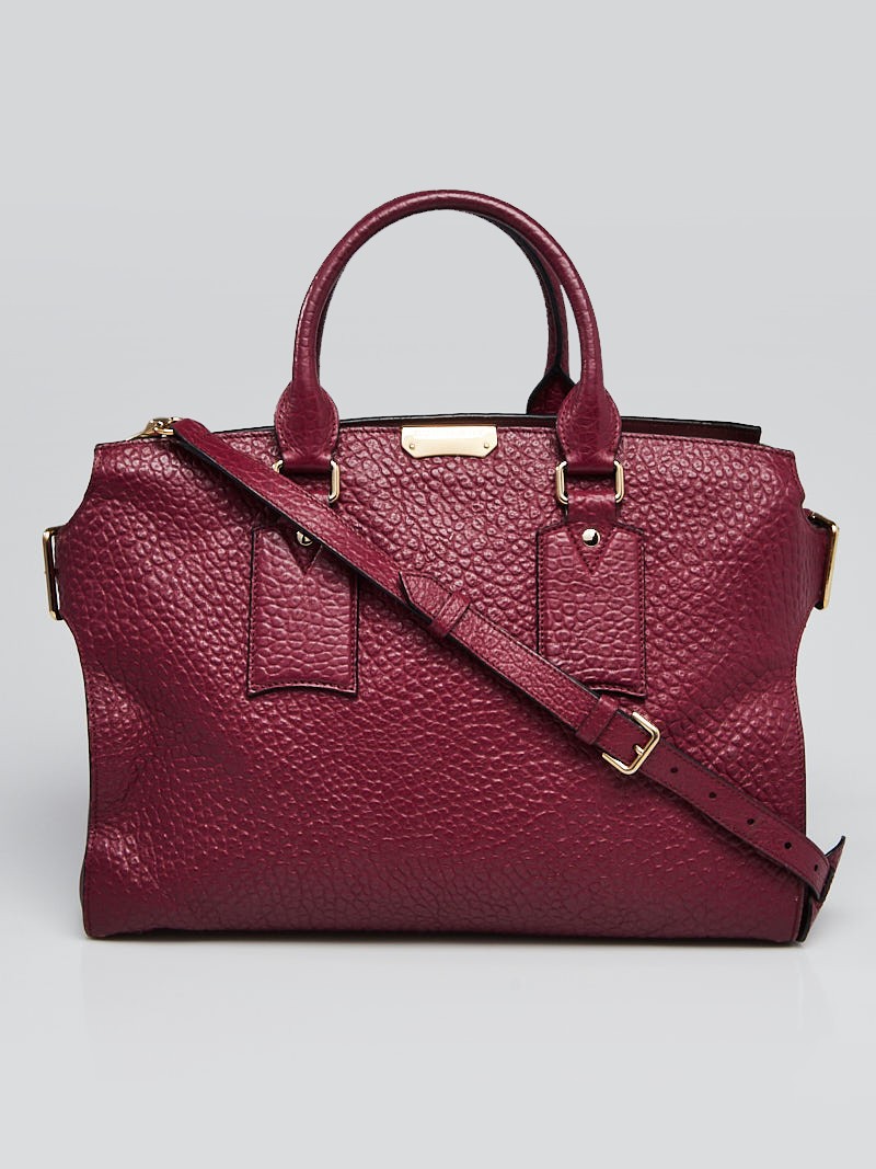 Burberry Burgundy Signature Grain Leather Large Clifton Bag
