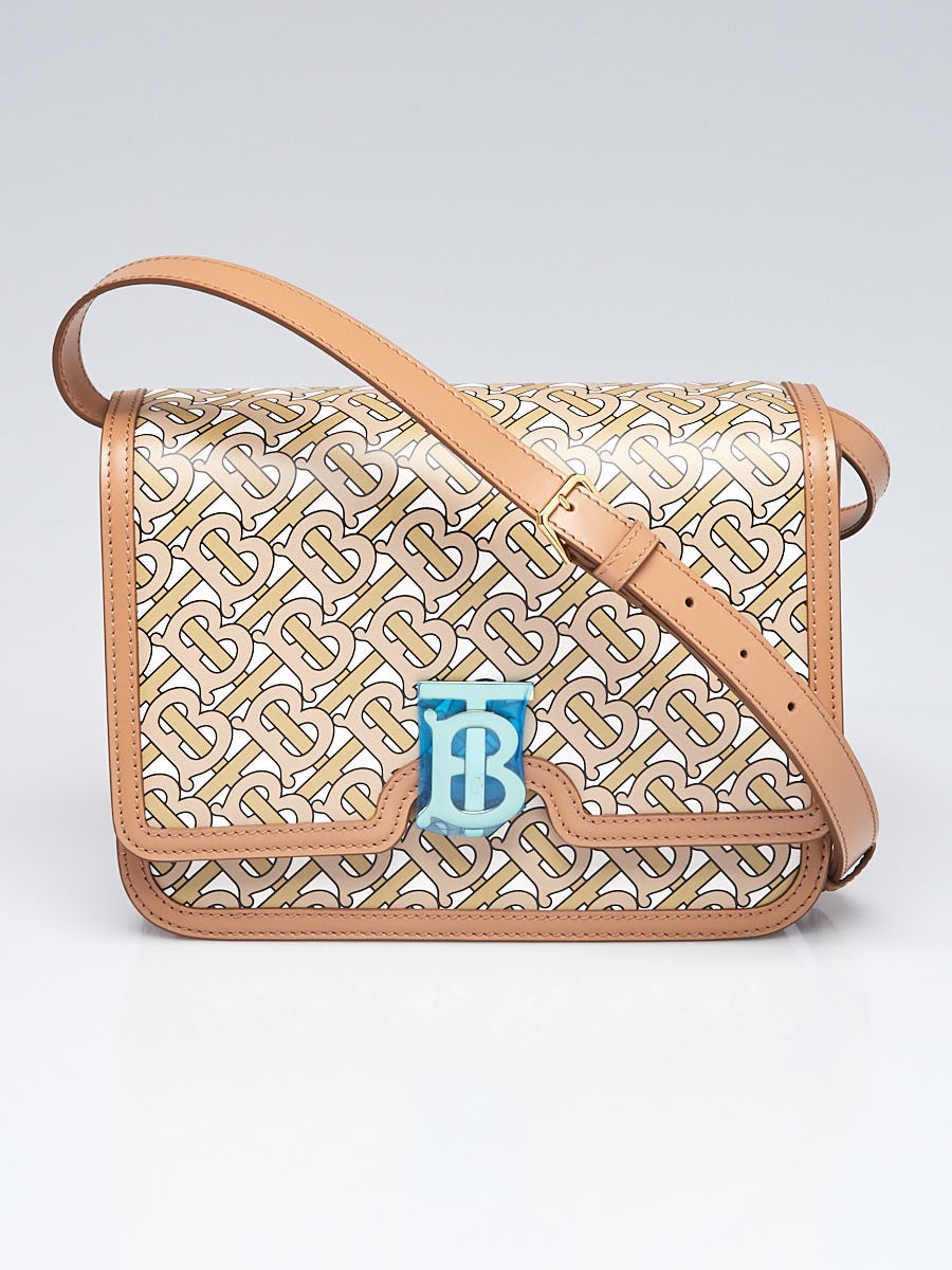 Burberry Beige Leather TB Monogram Medium Shoulder Bag