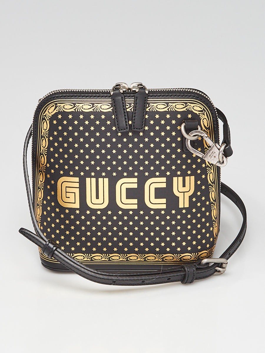 Gucci Black Gold Leather GUCCY Mini Crossbody Bag