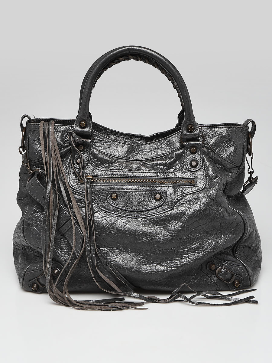 Balenciaga Gris Fossile Lambskin Leather Motorcycle Velo Bag