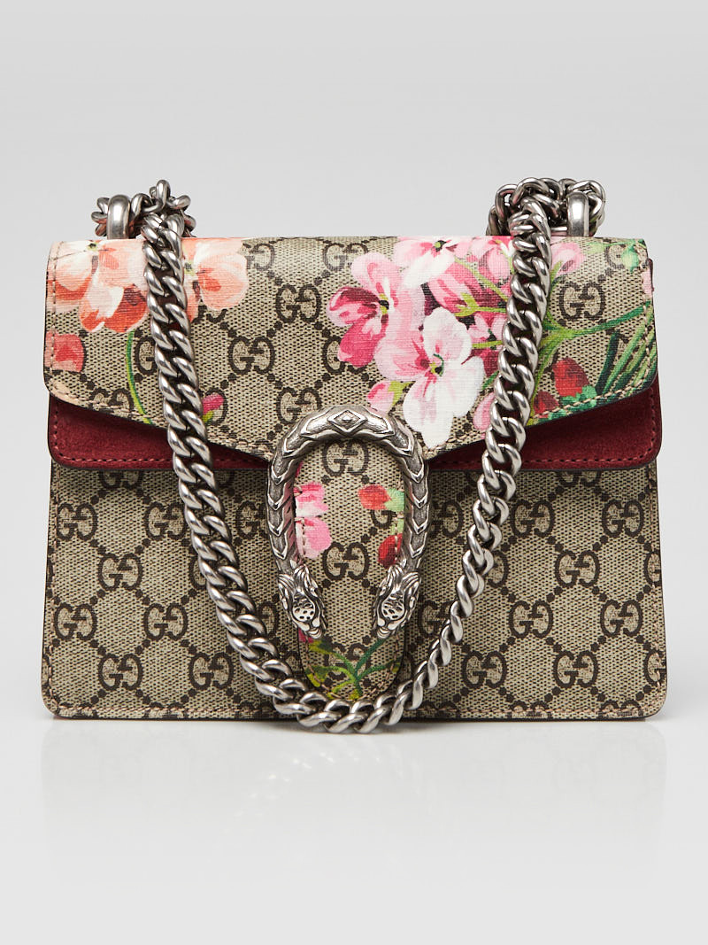 Gucci Beige Pink GG Canvas Blooms Print Dionysus Mini Crossbody Bag