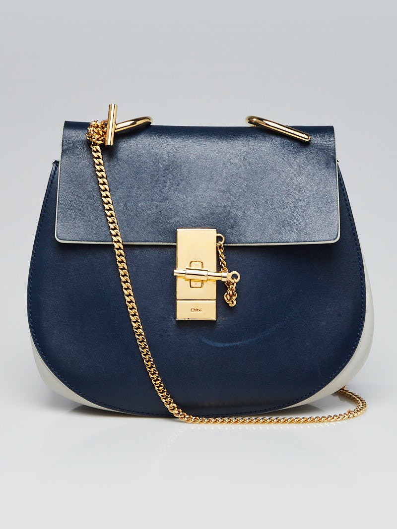 Chloe Royal Navy Grey Smooth Leather Small Drew Bag