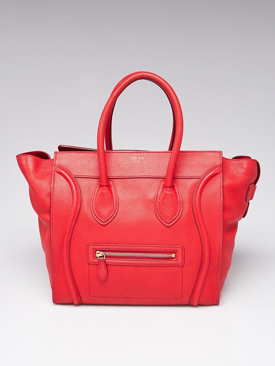 Celine Red Drummed Leather Mini Luggage Tote Bag