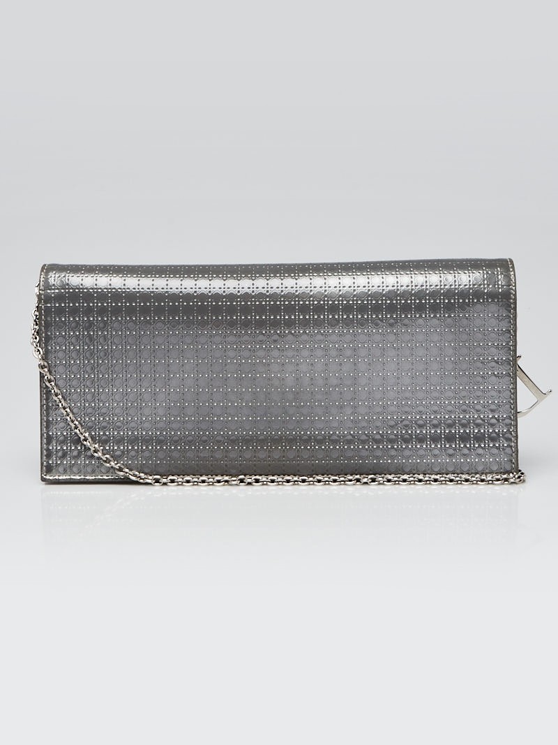 Christian Dior Silver Micro Cannage Quilted Patent Leather Lady Dior Croisi?re Wallet On Chain Clutch Bag
