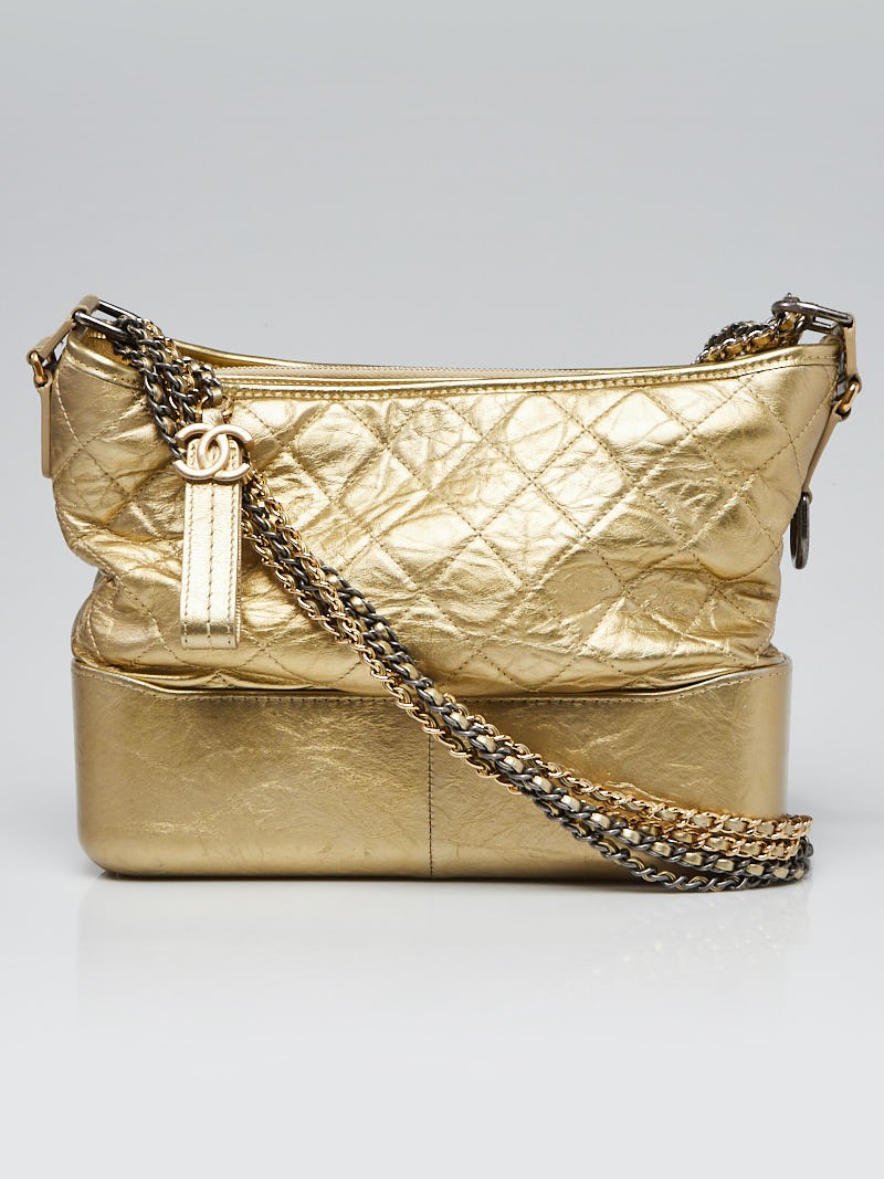 Chanel Gold Quilted Leather Gabrielle Medium Hobo Bag