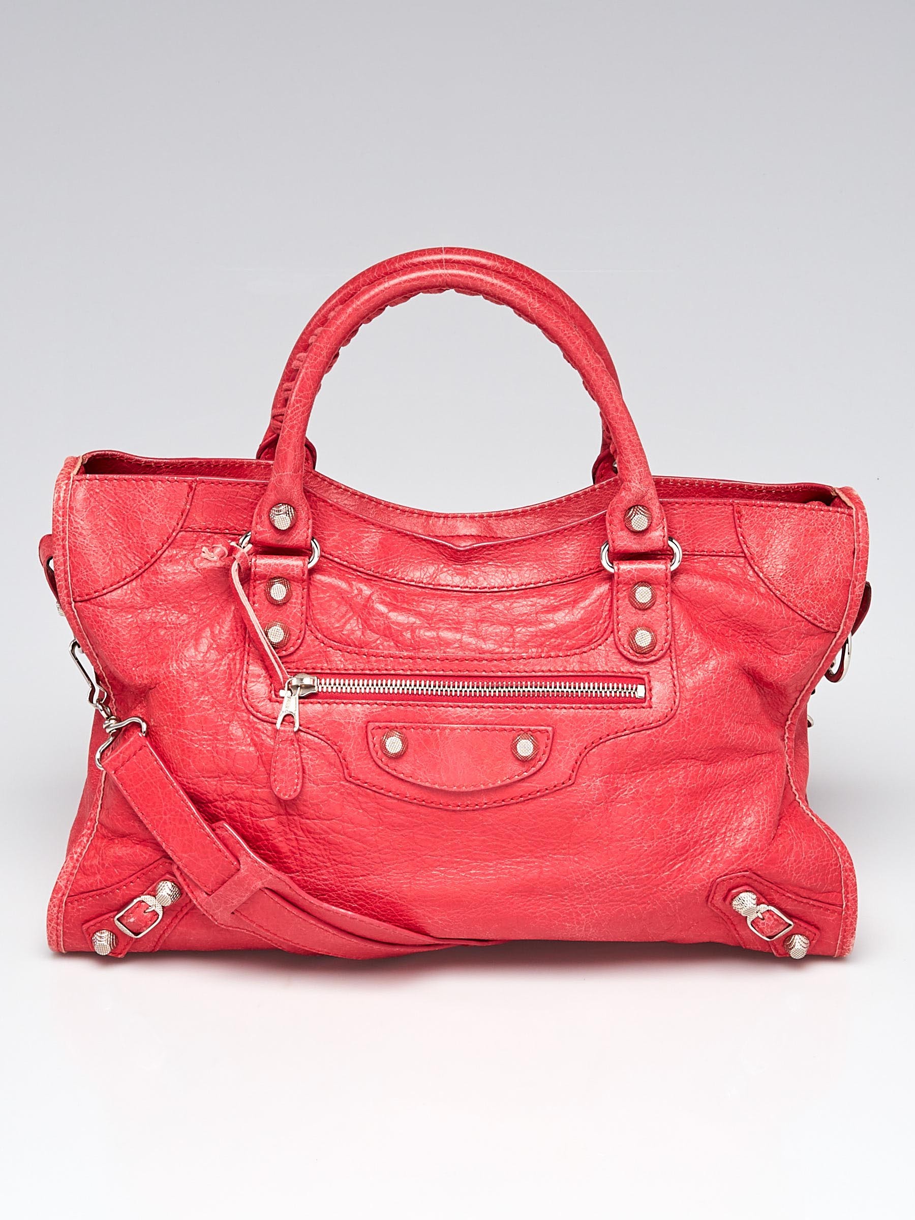 Balenciaga Rose Thulian Lambskin Leather Giant 12 Silver Motorcycle City Bag