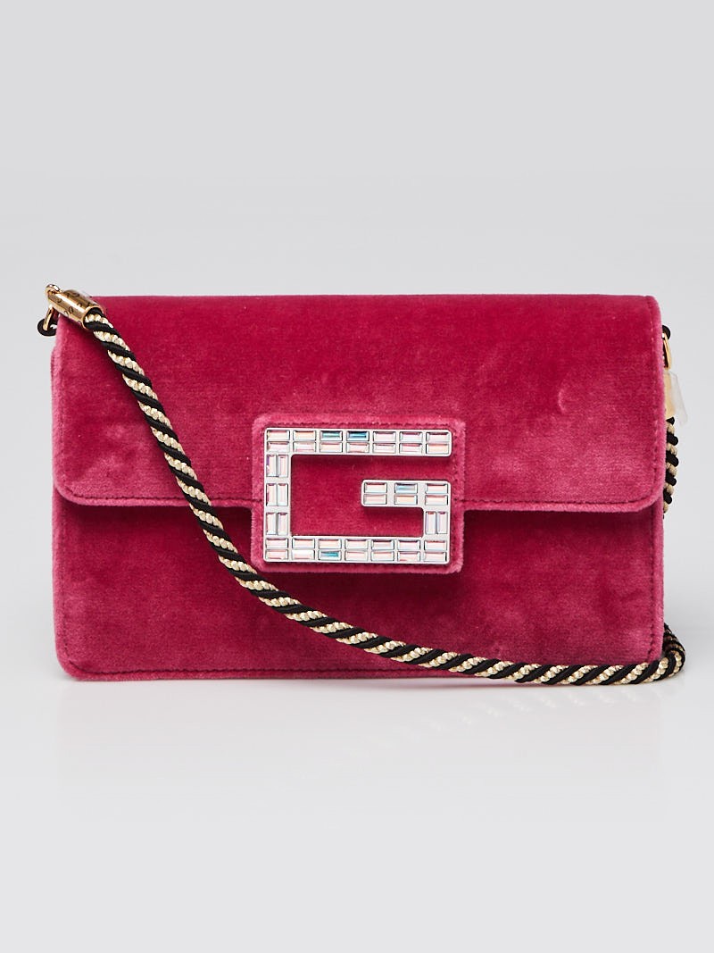 Gucci Pink Velvet Broadway Small Crossbody Flap Bag