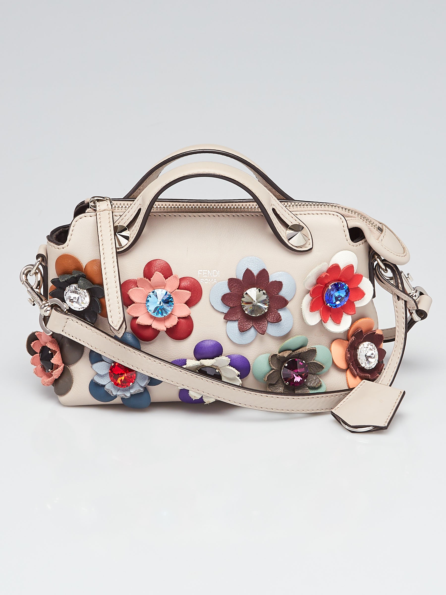 Fendi Light Grey Leather Flowerland Studded Mini By the Way 8BL135