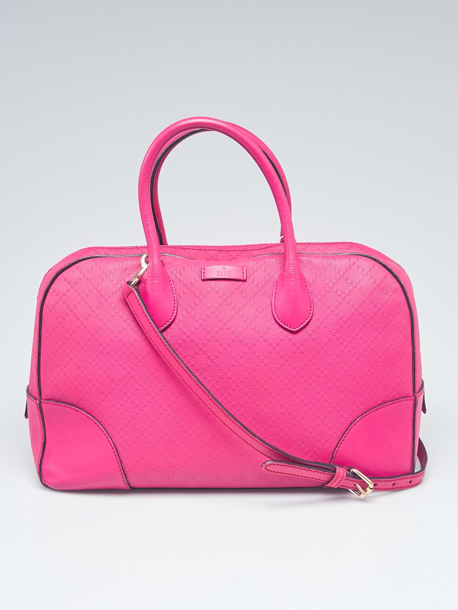 Gucci Pink Diamante Textured Leather Top Handle Satchel Bag