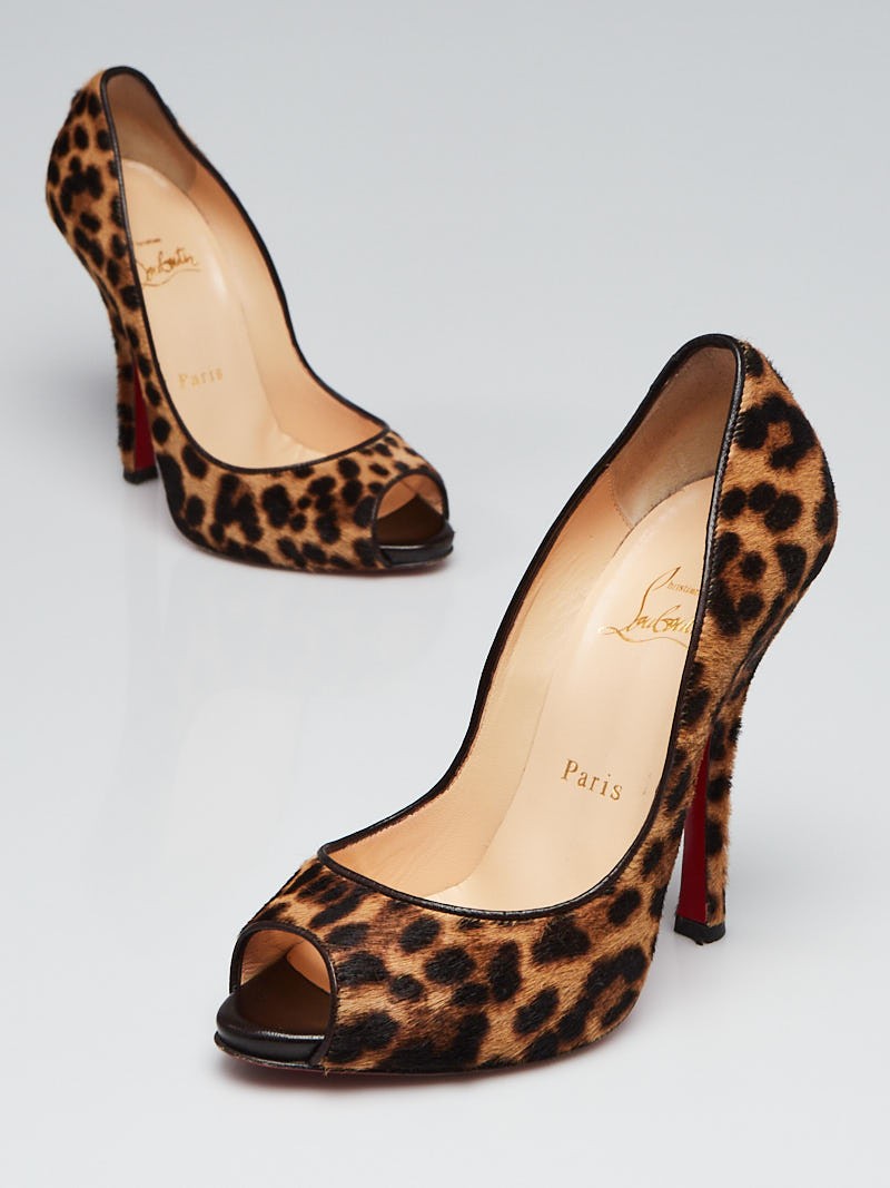 Christian Louboutin Leopard Print Pony Hair Maryl 120 Peep-Toe Pumps Size 5.5 36