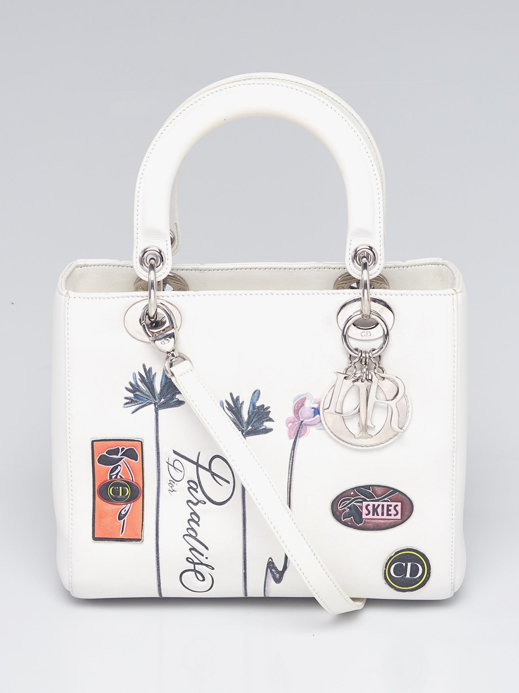 Christian Dior White Embossed Calfskin Leather Paradise Medium Lady Dior Bag