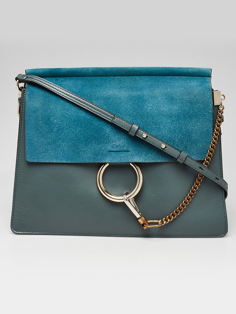 Chloe Green Leather Suede Faye Medium Shoulder Bag
