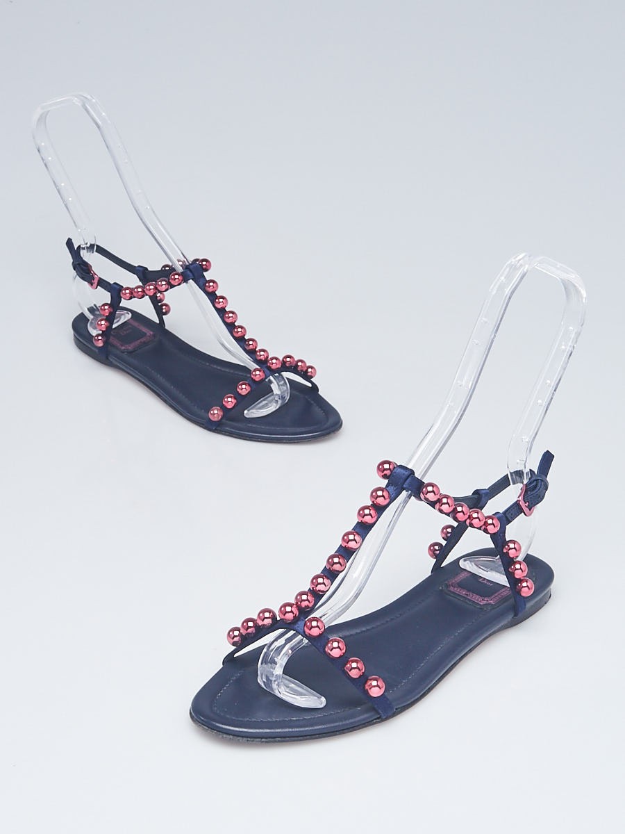 Christian Dior Navy Blue Satin Beaded Sandals Size 6.5 37