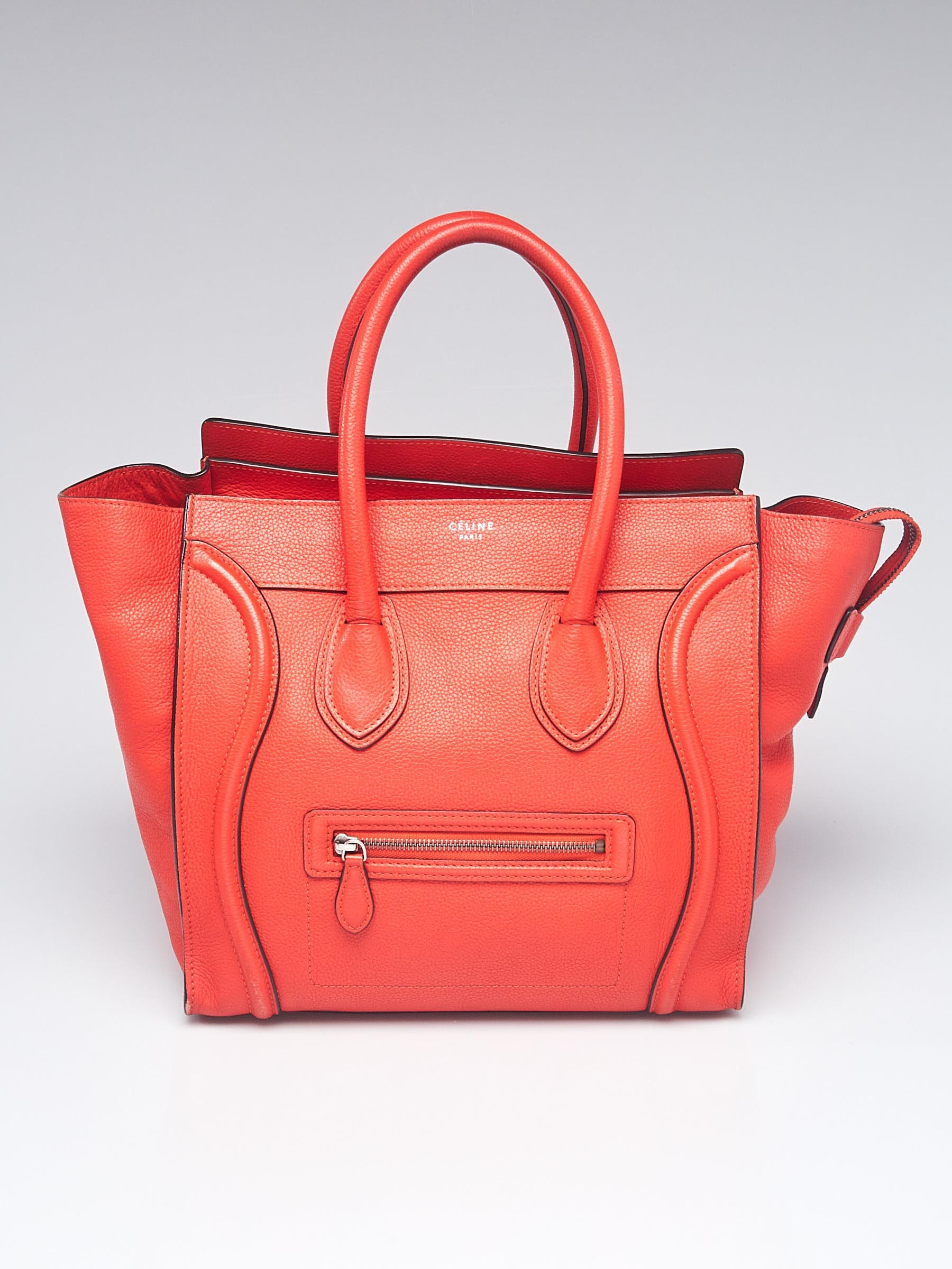 Celine Orange Drummed Leather Mini Luggage Tote Bag