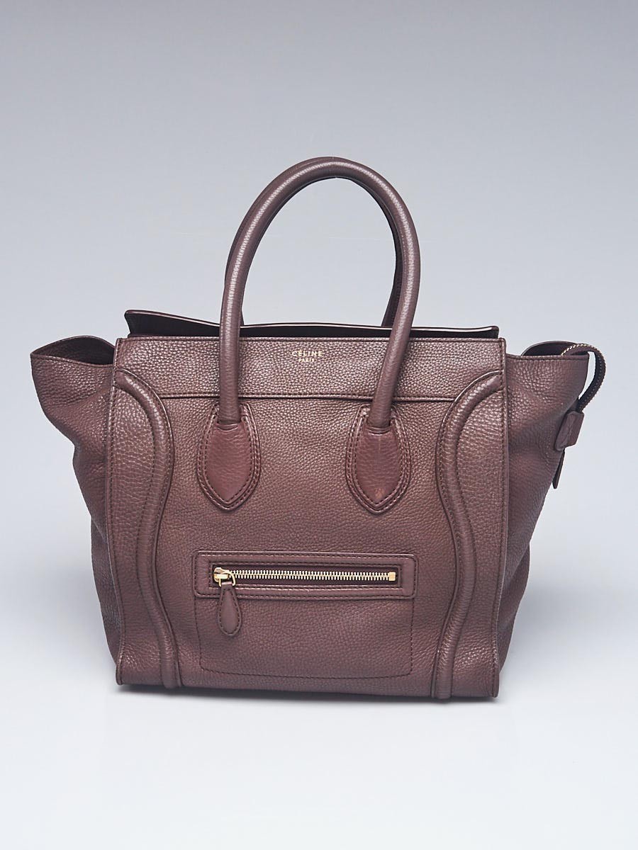 Celine Brown Drummed Leather Mini Luggage Tote Bag
