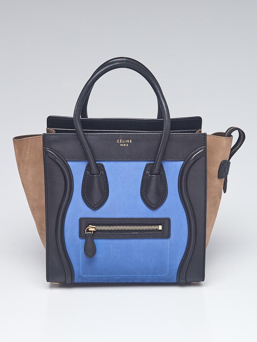 Celine Tri-Color Nubuck and Calfskin Leather Micro Luggage Tote Bag