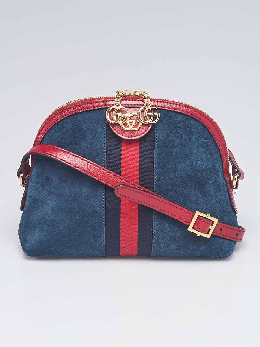 Gucci Blue Suede and Leather Vintage Web Ophidia Small Shoulder Bag