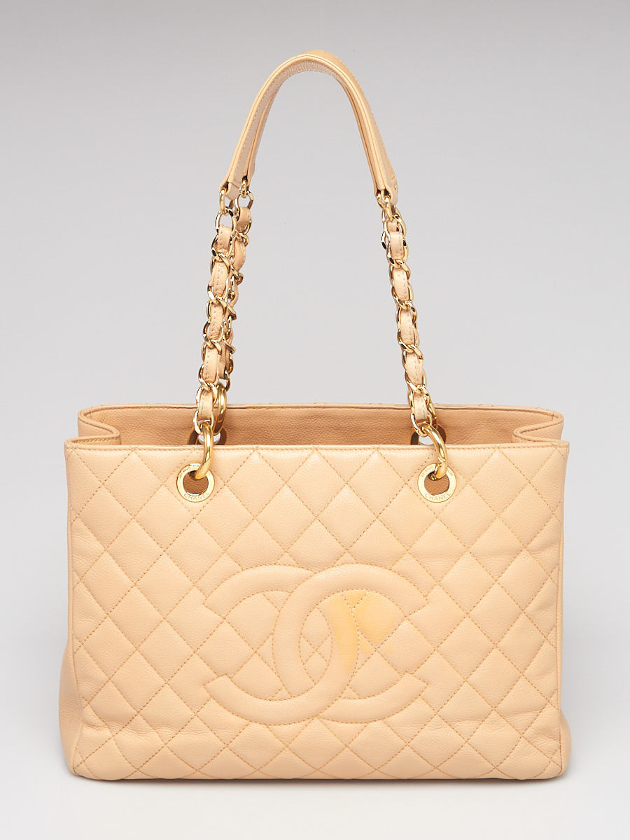 Chanel Beige Clair Quilted Caviar Leather Grand Shopping Tote Bag