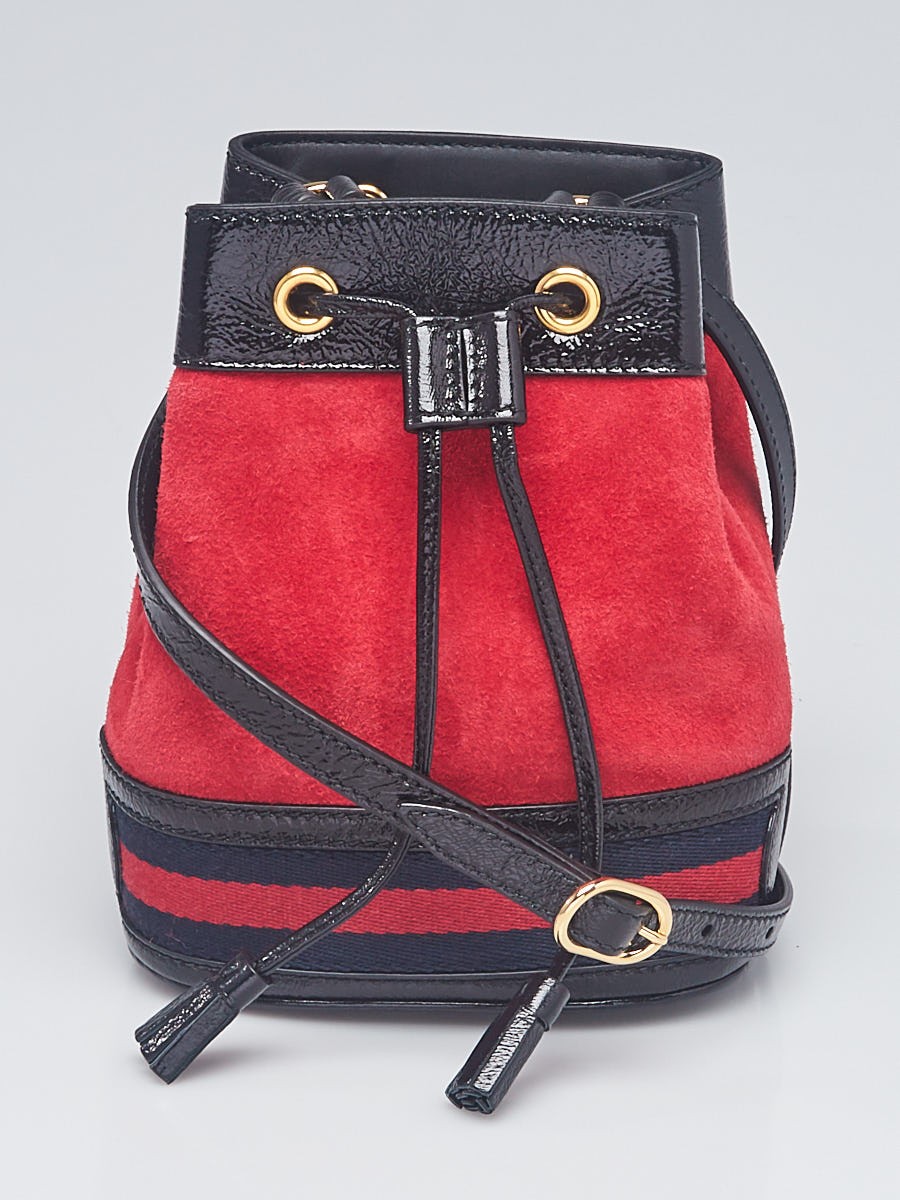 Gucci Red Suede Ophidia Mini Bucket Bag