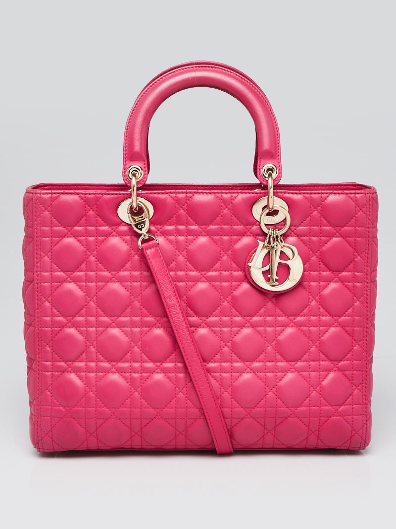 Christian Dior Pink Cannage Quilted Lambskin Leather Large Lady Dior Tote Bag