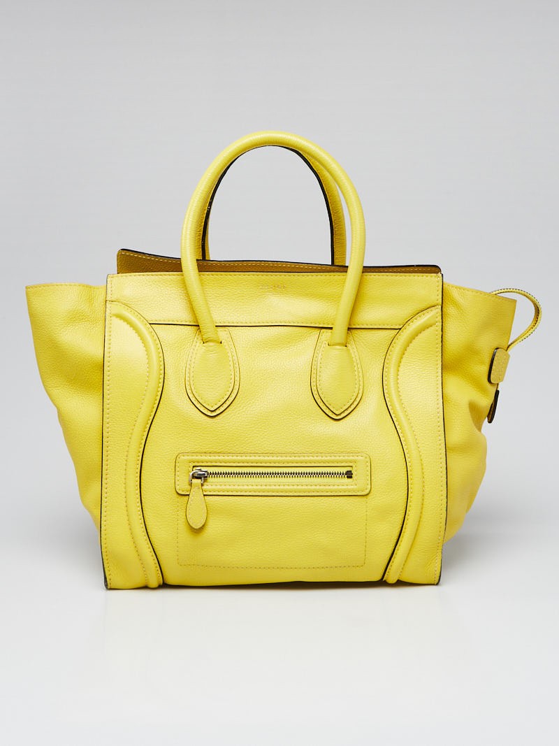 Celine Yellow Drummed Leather Mini Luggage Tote Bag