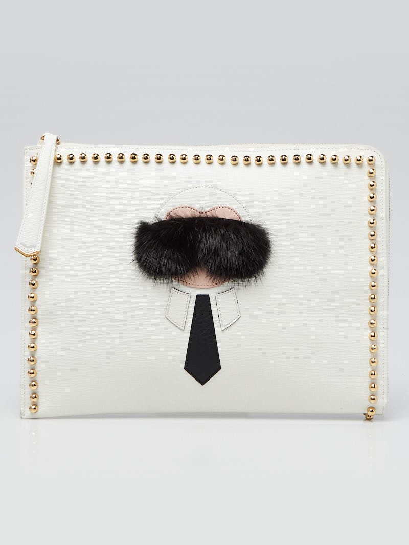 Fendi White Saffiano Leather Karlito Flat Clutch Bag - 8M0370