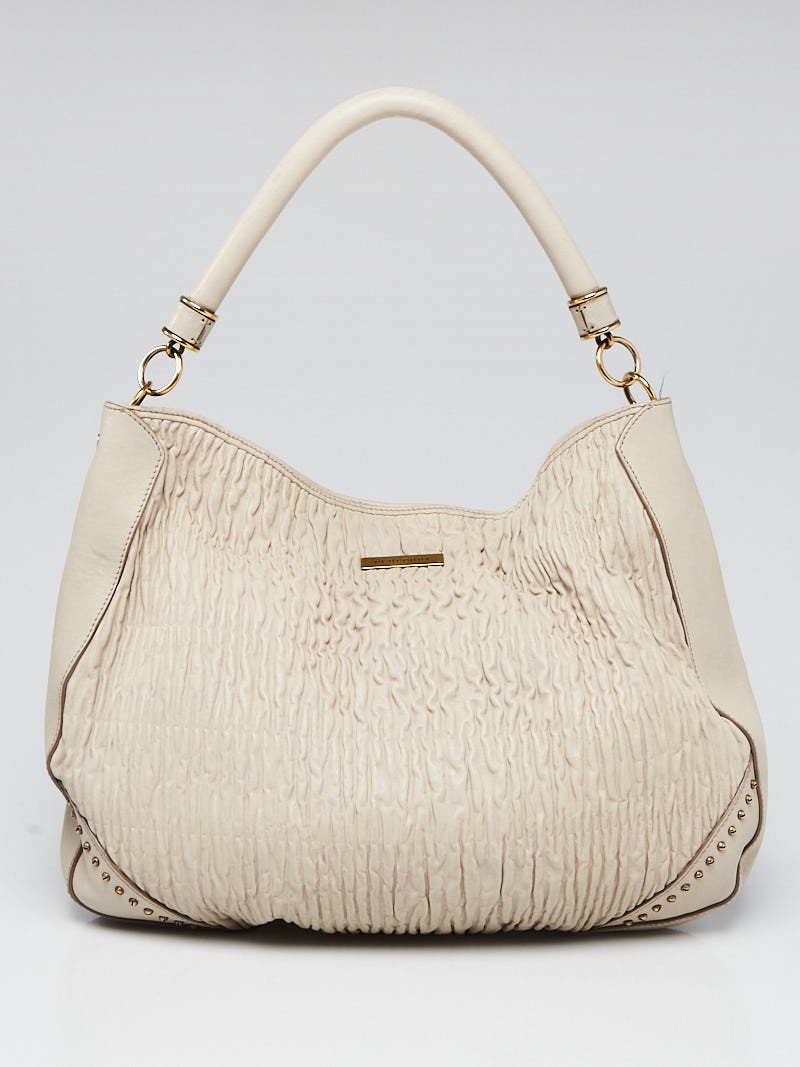 Burberry Grey Lambskin Leather Ruched Hobo Bag