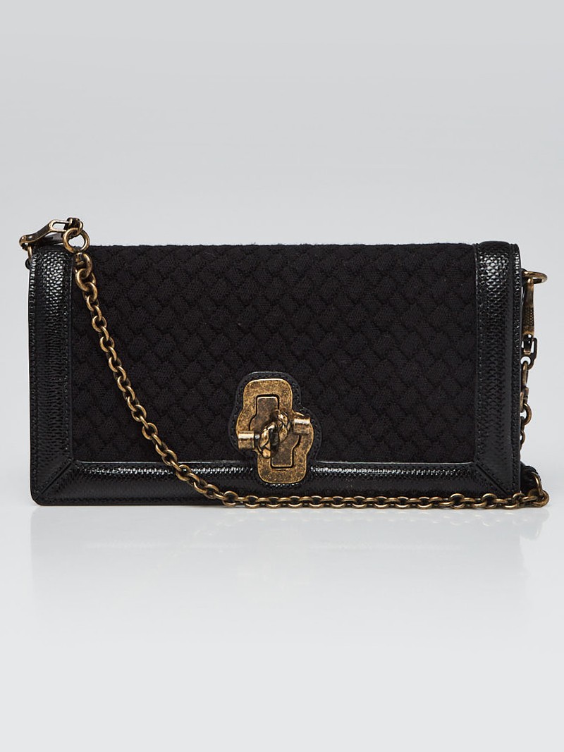 Bottega Veneta Black Intrecciato Knit Fabric and Leather Knot Clutch Bag