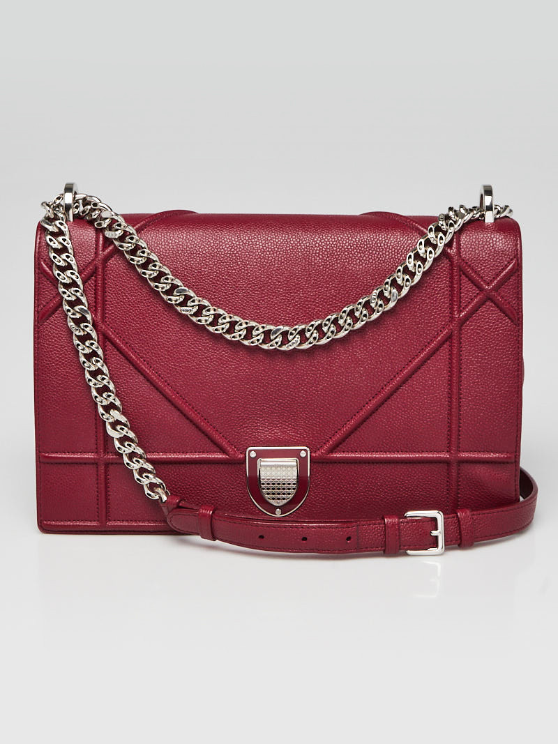 Christian Dior Dark Red Grained Leather Diorama Large Flap Bag