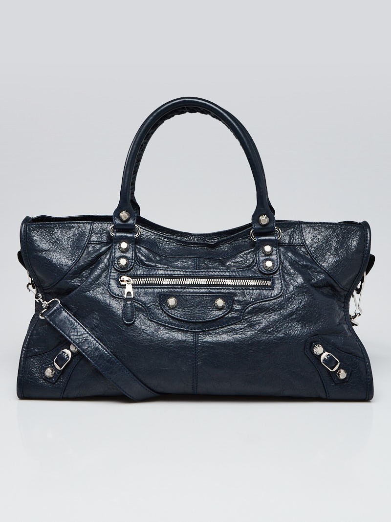 Balenciaga Bleu Obscur Lambskin Leather Giant 12 Silver