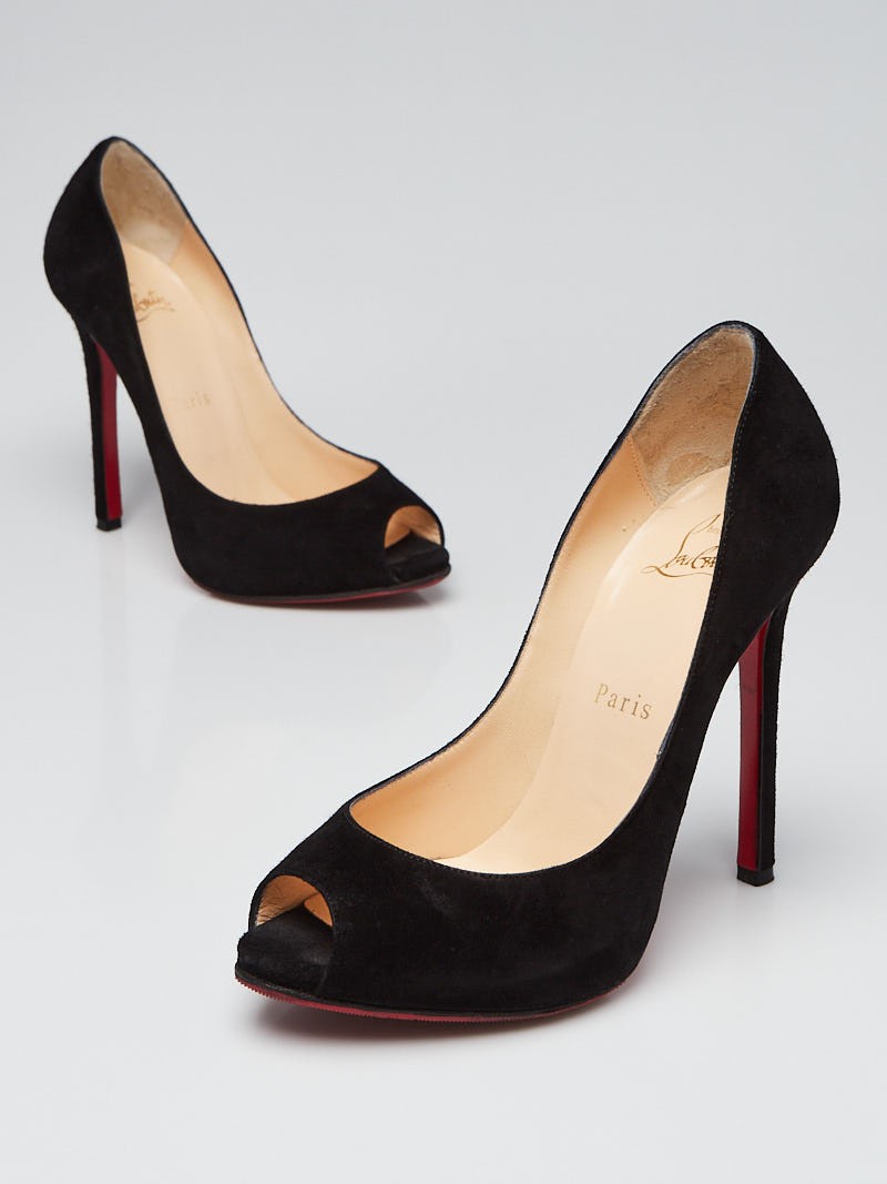 Christian Louboutin Black Suede Flo 120 Peep Toe Pumps Size 5.5 36