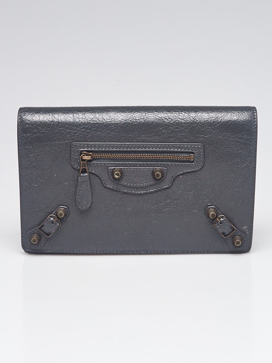 Balenciaga Gris Fossile Lambskin Leather Wallet On Chain Clutch Bag