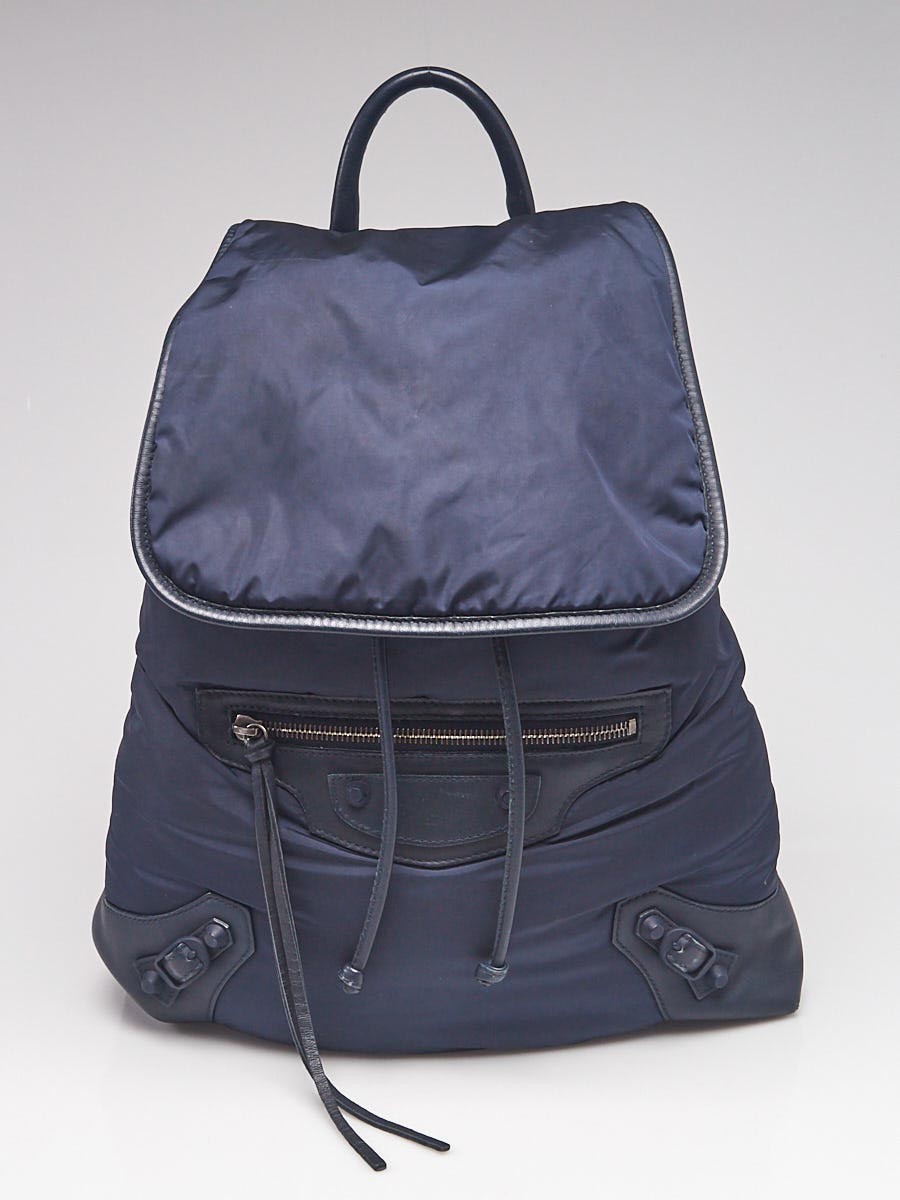 Balenciaga Navy Blue Nylon Leather Classic Traveller Backpack Bag