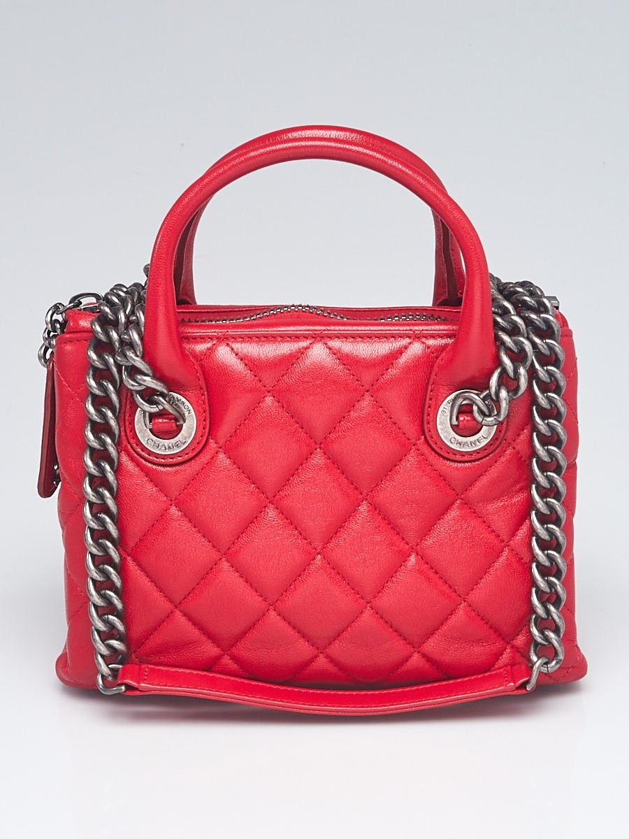 Chanel Red Quilted Leather Small Boy Chained Tote Bag
